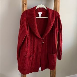 Red Maternity cable knit Cardigan